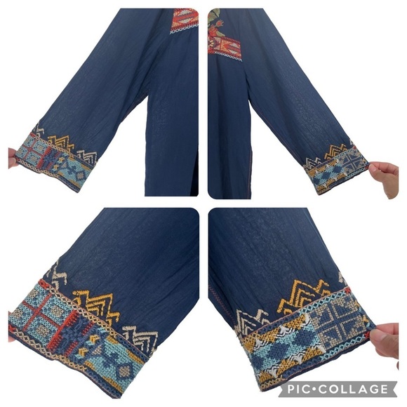 Johnny Was 3J Workshop Embroidered Rose Flower Long Sleeve Blouse Top - Sz S - Picture 10 of 16